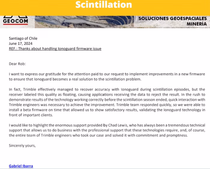 Trimble IonoGuard improved accuracy during scintillation events